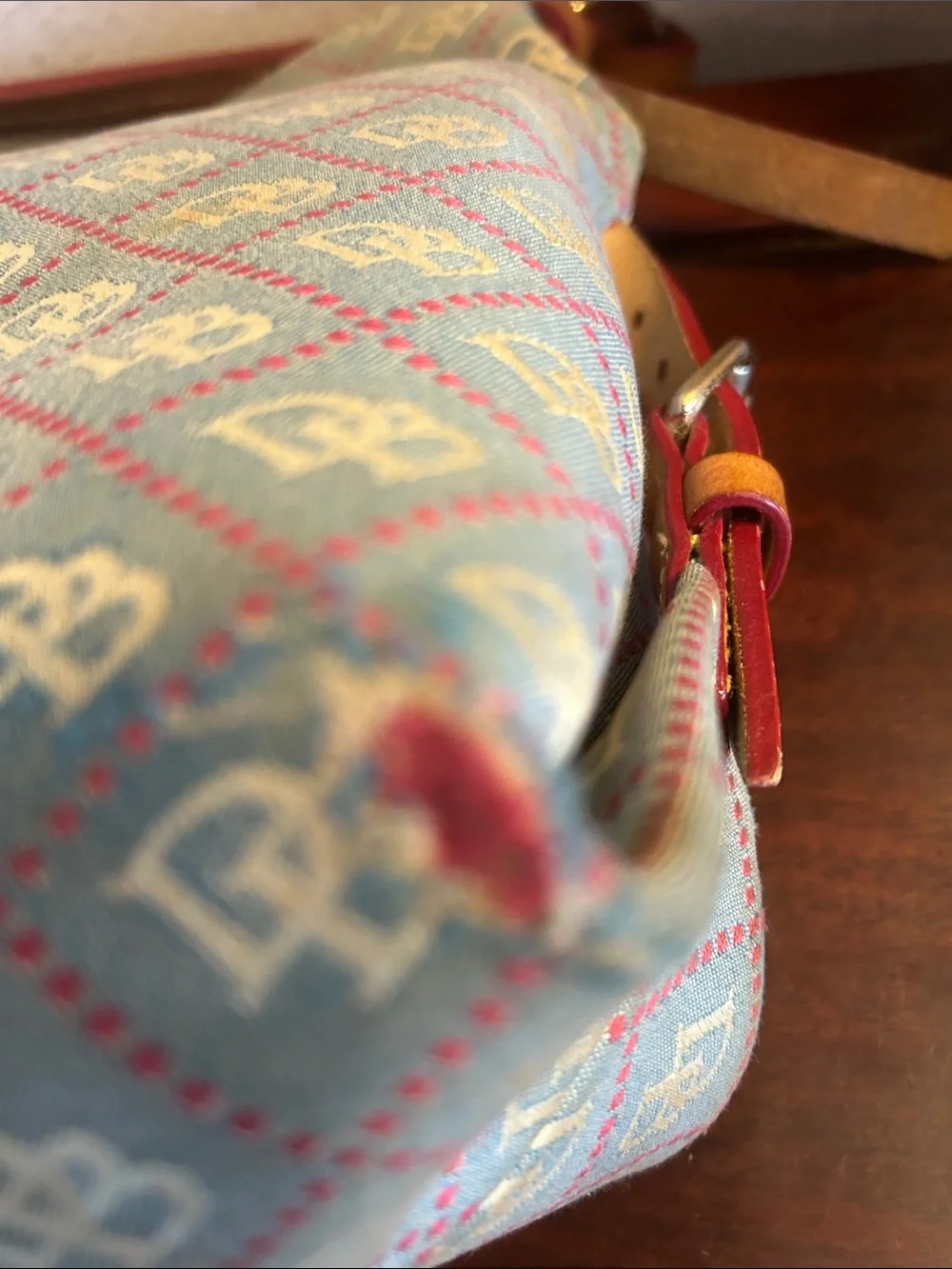 Women’s Shoulder Bag in Blue and Tan with Patterned Monogram